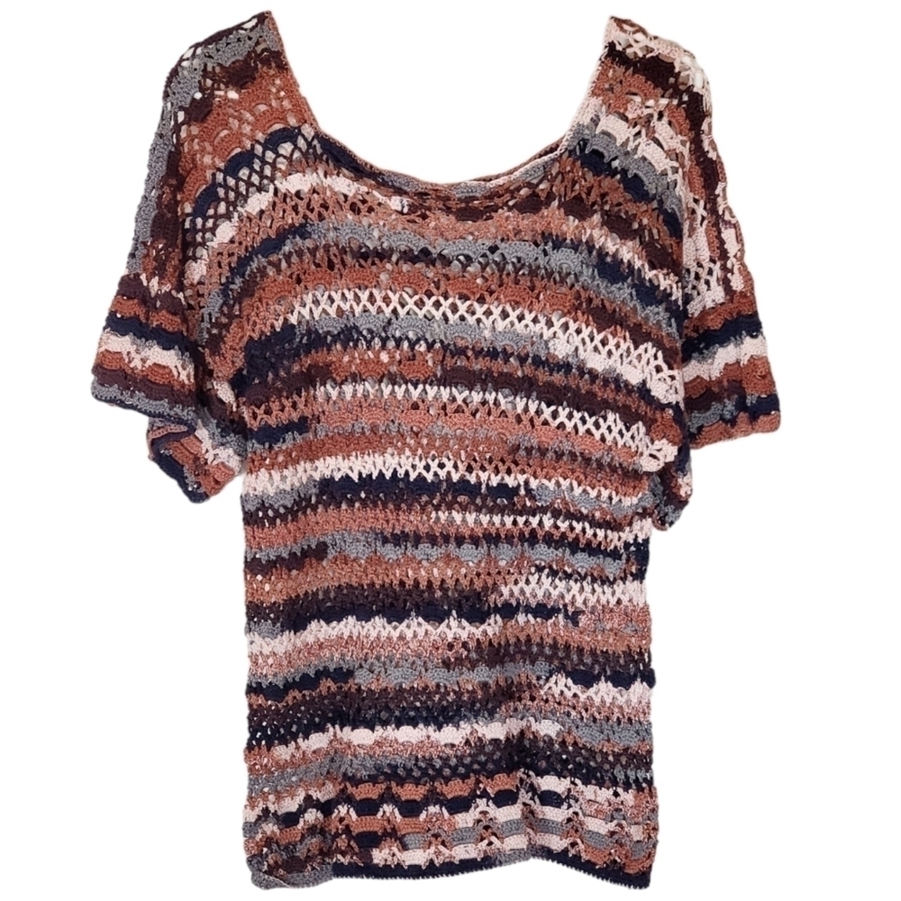 7152 * Handmade Crochet Knit Top Brown Blue Boho Festival Size Unknown